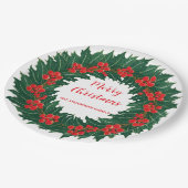 Elegante rode krans Holly Berries Kerst Groen Papieren Bordje (Gekanteld)