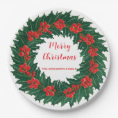 Elegante rode krans Holly Berries Kerst Groen Papieren Bordje (Voorkant)