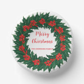 Elegante rode krans Holly Berries Kerst Groen Papieren Kommen (Voorkant)