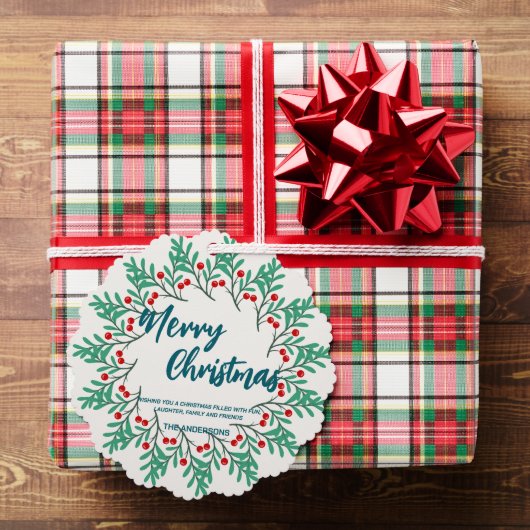 Elegante rode krans Holly bessen vrolijke kerstboo Ornament Kaart (Insitu (Geschenk))