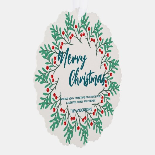 Elegante rode krans Holly bessen vrolijke kerstboo Ornament Kaart (Rechts)