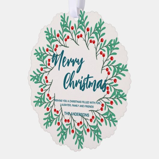 Elegante rode krans Holly bessen vrolijke kerstboo Ornament Kaart (Links)