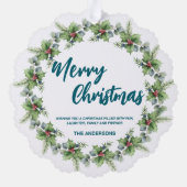 Elegante rode krans Holly bessen vrolijke kerstboo Ornament Kaart (Achterkant)