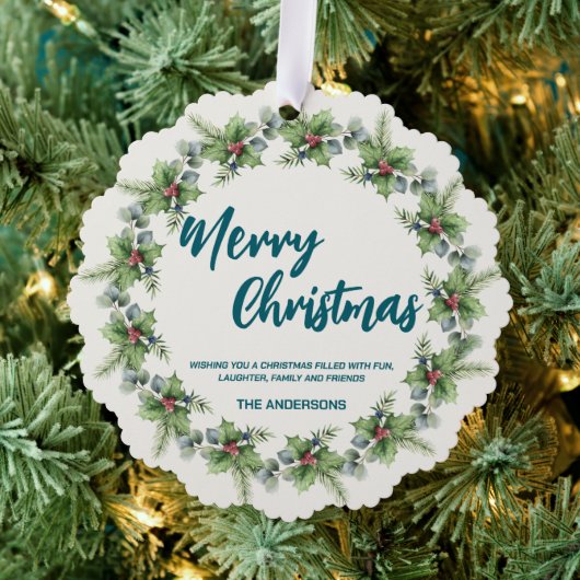 Elegante rode krans Holly bessen vrolijke kerstboo Ornament Kaart (Insitu (Drie))