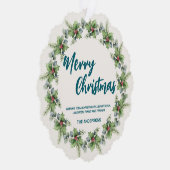 Elegante rode krans Holly bessen vrolijke kerstboo Ornament Kaart (Rechts)