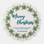 Elegante rode krans Holly bessen vrolijke kerstboo Ornament Kaart (Voorkant)