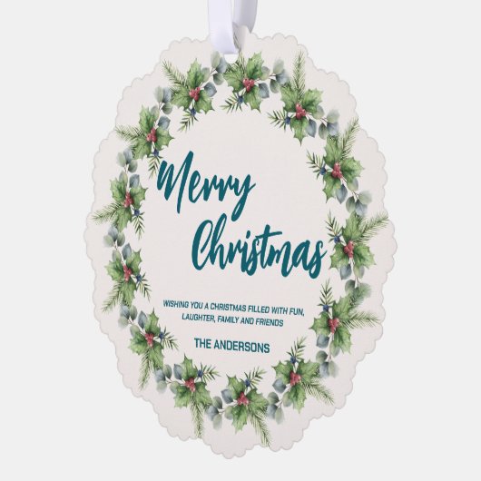 Elegante rode krans Holly bessen vrolijke kerstboo Ornament Kaart (Links)