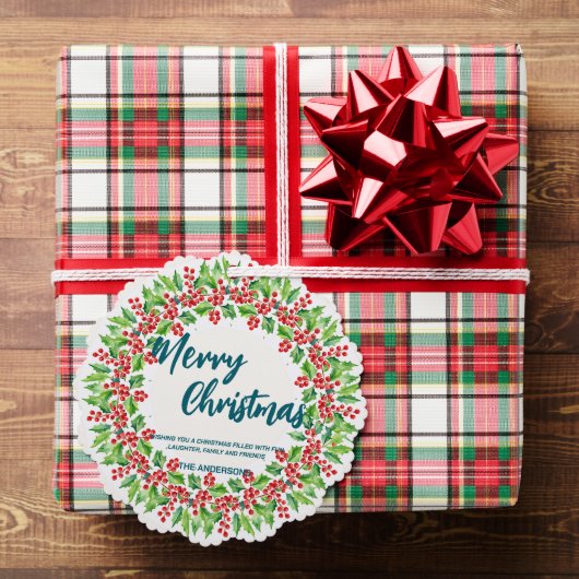 Elegante rode krans Holly bessen vrolijke kerstboo Ornament Kaart (Insitu (Geschenk))