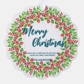 Elegante rode krans Holly bessen vrolijke kerstboo Ornament Kaart (Achterkant)