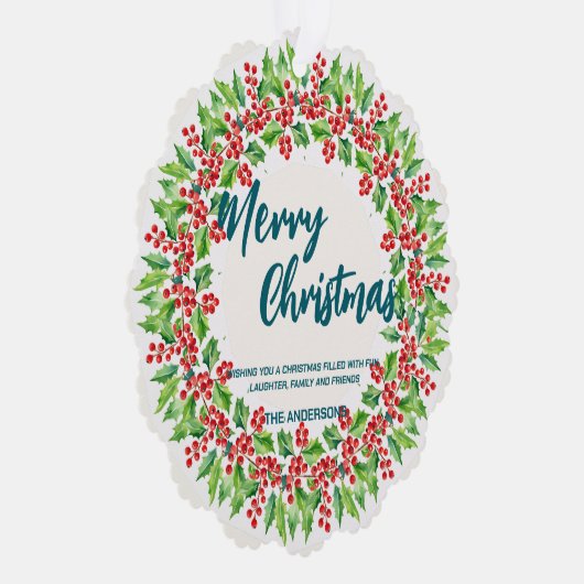 Elegante rode krans Holly bessen vrolijke kerstboo Ornament Kaart (Rechts)