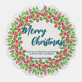 Elegante rode krans Holly bessen vrolijke kerstboo Ornament Kaart (Voorkant)