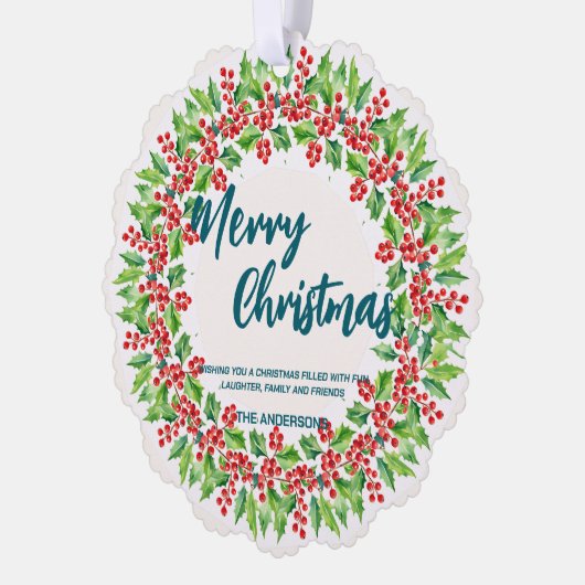 Elegante rode krans Holly bessen vrolijke kerstboo Ornament Kaart (Links)