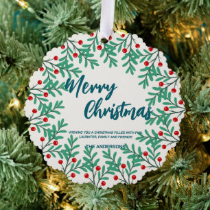 Elegante rode krans Holly bessen vrolijke kerstboo Ornament Kaart