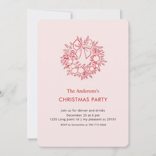 Elegante rode krans kerstfeest kaart (Voorkant)