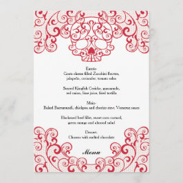Elegante Rode Lace Skull Calavera Wedding Menu Kaa