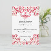 Elegante Rode Lace Skull Calavera Wedding Menu Kaa (Staand voorkant)