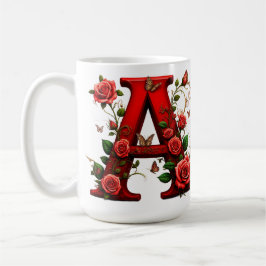 Elegante Rode Letter A met Rozen en Vlinder Koffiemok
