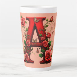 Elegante Rode Letter A met Rozen en Vlinder Latte Mok