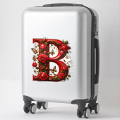 Elegante Rode Letter B met Rozen en Vlinder Sticker (Koffer)