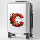 Elegante Rode Letter C met Rozen en Vlinder Sticker (Koffer)