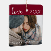 Elegante rode liefde foto en datum met namen keramisch ornament (Rechts)