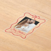 Elegante rode lint boog foto acryl vakantie Kaart Acryl Uitnodigingen (Laagn)