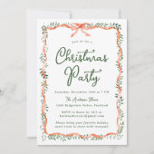 Elegante Rode Lint en Groene Kerstfeestviering Kaart (Voorkant)