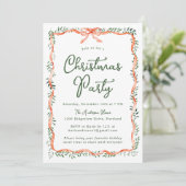 Elegante Rode Lint en Groene Kerstfeestviering Kaart (Staand voorkant)