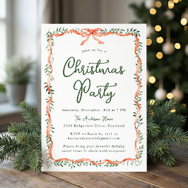 Elegante Rode Lint en Groene Kerstfeestviering Kaart