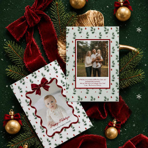 Elegante Rode Lint Groene Foto Kerstkaart Kaart