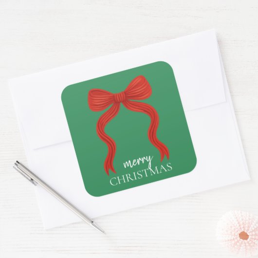 Elegante Rode Lint Kerstfeest -  Vierkante Sticker (Envelop)