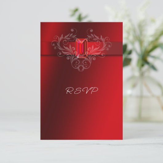 Elegante rode lint Ruby bruiloft Kerstmis RSVP Kaartje (Staand voorkant)