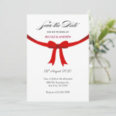 Elegante rode linten strik bruiloft save the date (Staand voorkant)