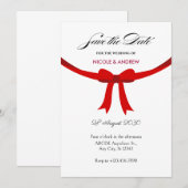Elegante rode linten strik bruiloft save the date (Voorkant / Achterkant)