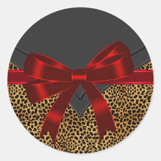 Elegante rode luipaardstickers ronde sticker (Voorkant)