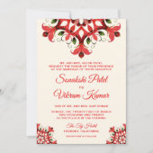 Elegante rode mandala indiaanse bruiloft uitnodigi kaart (Voorkant)