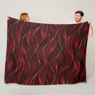 Elegante Rode Marmeren Golven met Gouden Accenten Fleece Deken