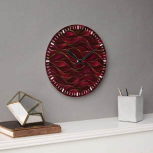 Elegante Rode Marmeren Golven met Gouden Accenten Grote Klok