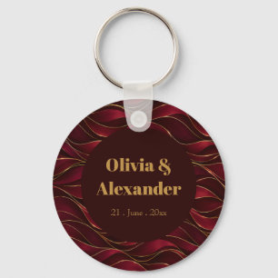 Elegante Rode Marmeren Golven met Gouden Accenten Sleutelhanger