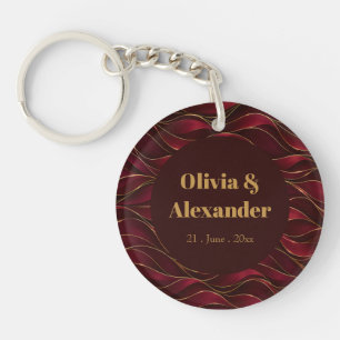 Elegante Rode Marmeren Golven met Gouden Accenten Sleutelhanger