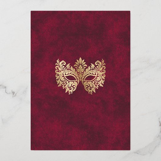 Elegante rode maskerade masker Quinceanera Folie Uitnodiging (Achterkant)