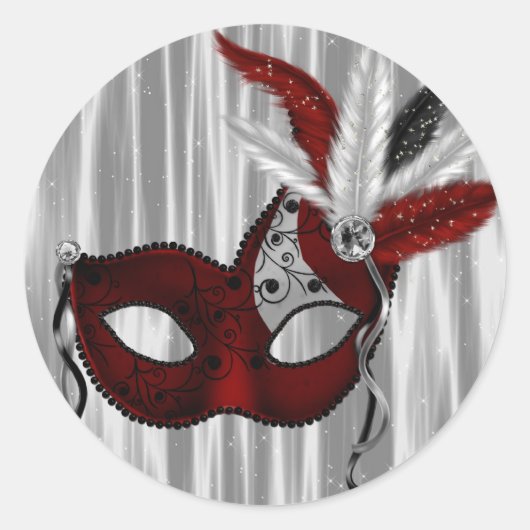 Elegante Rode Masquerade Party Stickers (Voorkant)