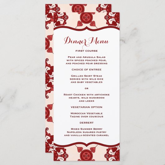Elegante rode medaillon patroon Slim diner menu (Voorkant / Achterkant)
