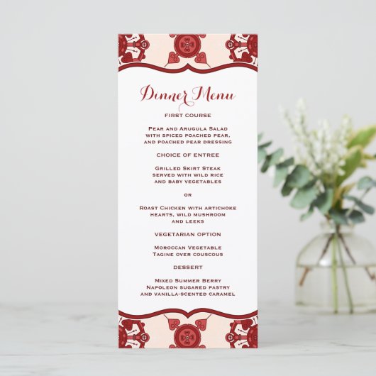Elegante rode medaillon patroon Slim diner menu (Staand voorkant)