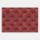 Elegante rode metallic bloemenstreep inpakpapier vel (Voorkant)