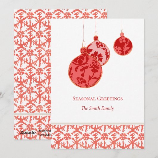 Elegante rode minimale bloemige Ornamenten Feestdagenkaart (Voorkant / Achterkant)