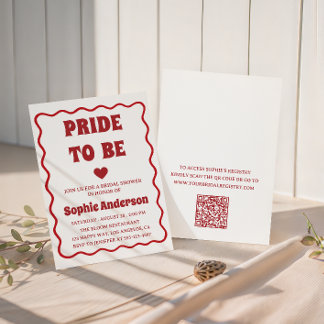 Elegante Rode Minimalistische Bruidsdouche met QR- Kaart
