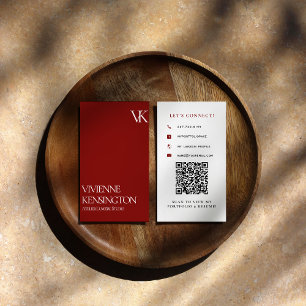 Elegante Rode Minimalistische QR-code Visitekaartje