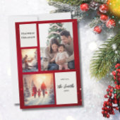 Elegante rode moderne drie foto collage kerst feestdagenkaart