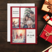 Elegante rode moderne drie foto collage kerst feestdagenkaart